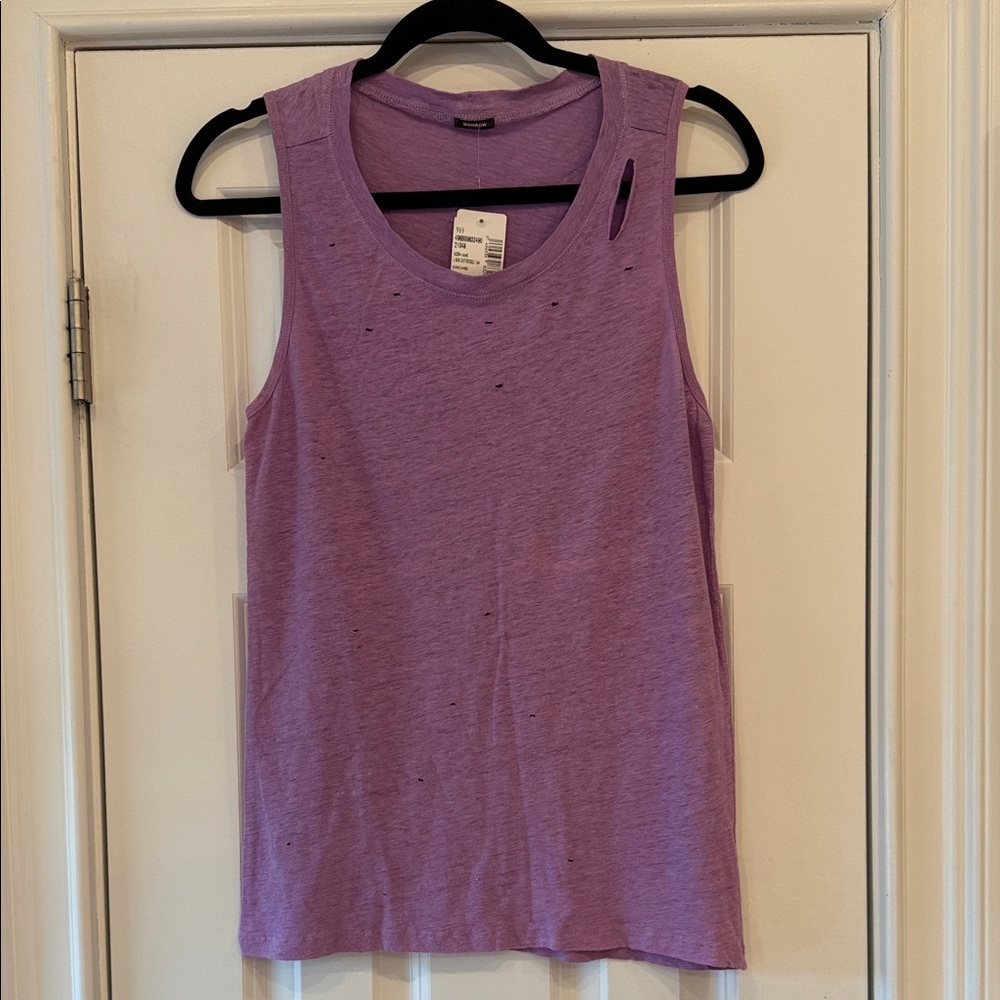 Monrow Orchid Purple Linen Distressed Tank Top - Size Medium